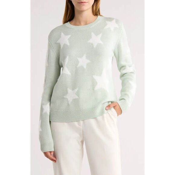 Alice + Olivia Sweaters - Alice + Olivia Andora Fuzzy Star Wool Blend Sweater Womens S in Light Green Chic
